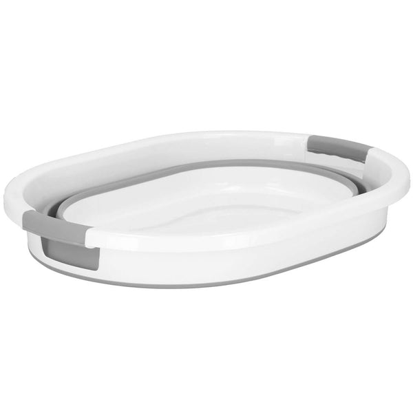 Cos de rufe pliabil tip lighean, cu manere, din plastic si silicon, 54x38x23cm, 24litri, gri