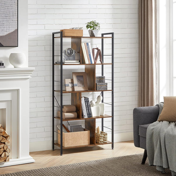 VASAGLE Biblioteca din lemn cu 5 nivele, stil industrial, 30x74x150cm, maro rustic
