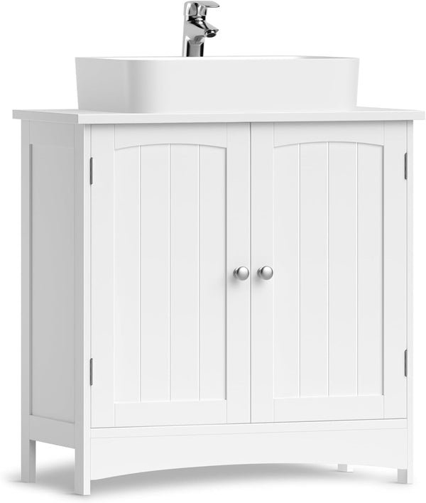 VASAGLE Dulap baie baza lavoar, cu 2 usi, 2 rafturi, alb 60x60x30 cm, alb