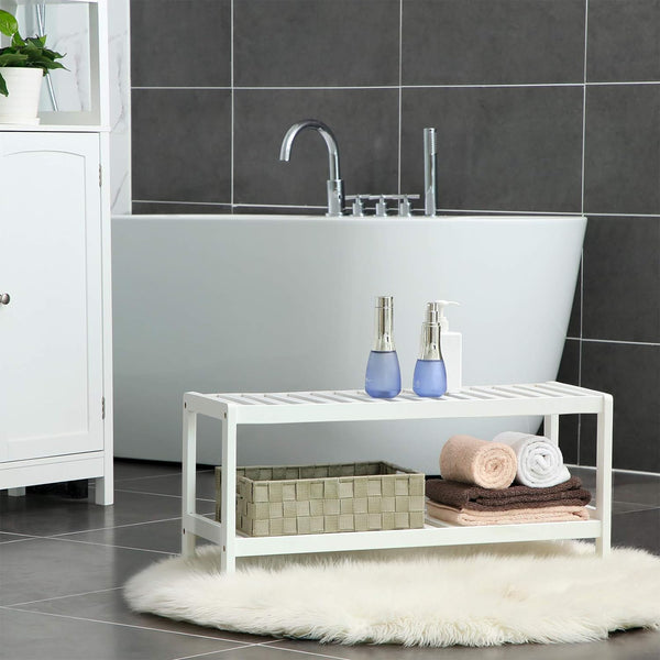 Raft de depozitare din bambus, cu 2 niveluri, 26x70x33cm, alb