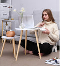 VASAGLE Masa de cafea, set de 2 bucati, picioare din lemn si blat MDF, design minimalist scandinav, 45x50cm si 35x35cm, alb
