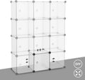 SONGMICS Unitate de depozitare cu 12 cuburi, pentru pantofi sau haine, personalizabil, 31x93x123 cm, alb transparent