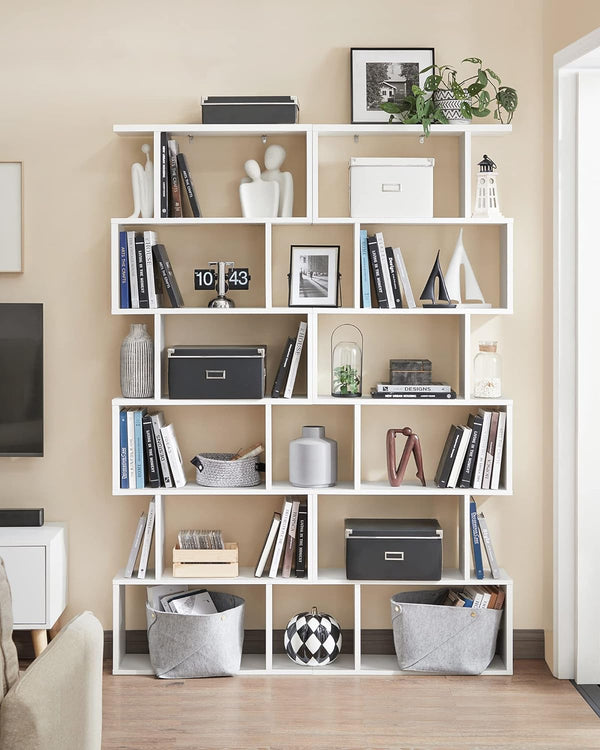 VASAGLE Biblioteca, raft cu 6 unitati de depozitare, pentru living, din lemn, 24x190x70cm, alb