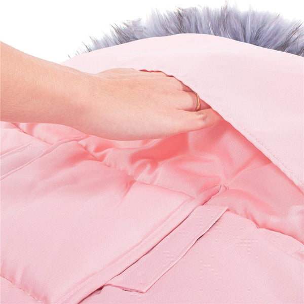 Sac iarna de bebelusi pentru carucior, marime universala, cu gluga, 90x45cm, roz pal