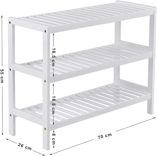 SONGMICS Raft de depozitare din bambus, cu 3 niveluri, 26x70x55cm, alb