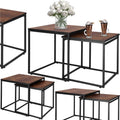 Set 2 mese pentru cafea, cadru otel, stil industrial, 50x50x52 cm si 45x45x47 cm, maro