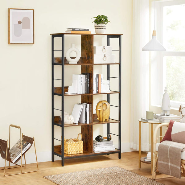 VASAGLE Biblioteca cu rafturi deschise, 8 compartimente, design industrial, 80x33x149cm, maro retro si negru