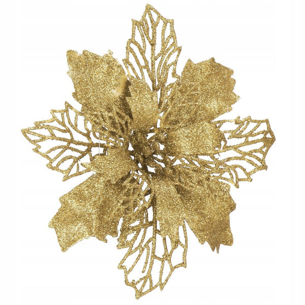 Set 10 ornamente pentru bradul de Craciun, stea Poinsettia, 16cm, galben auriu