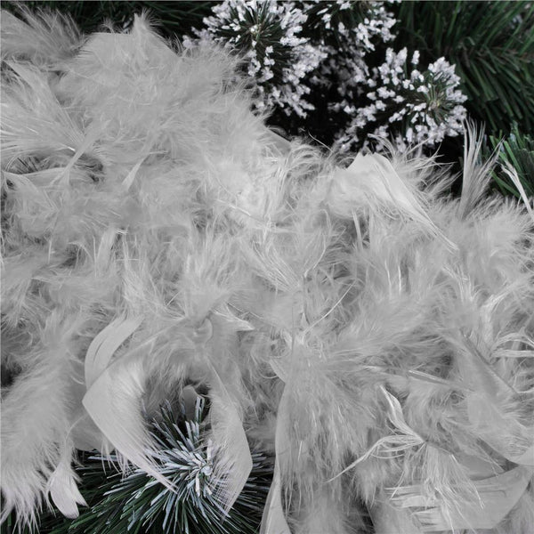 Ghirlanda pentru decor sau bradul de Craciun, model puf si pene, gri, 180cm