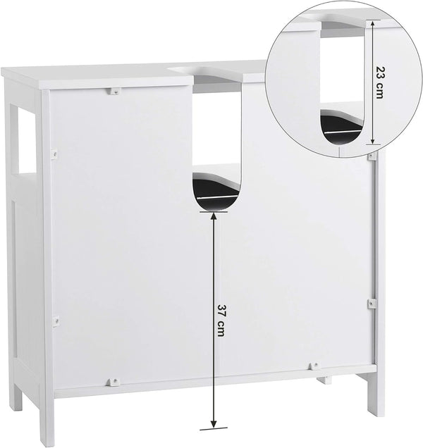 VASAGLE Dulap baie baza lavoar, cu 2 usi, 2 compartimente, alb 60x60x30 cm, alb