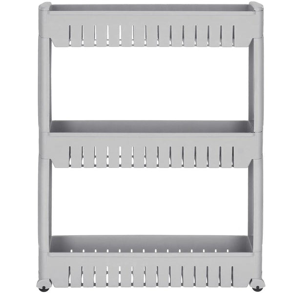 Sistem rafturi de depozitare cu roti pentru bucatarie sau baie cu 3 polite, 54x13x70cm, gri