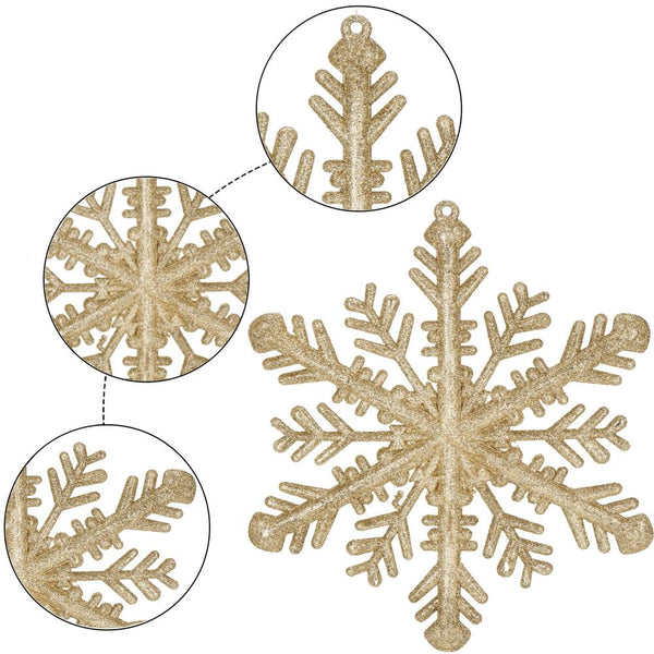 Decoratiune brad fulg de zapada, 30cm, auriu cu sclipici
