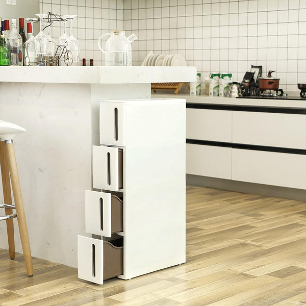SONGMICS Dulap de depozitare pe roti, pentru bucatarie sau baie, din plastic, cu 4 nivele, 45x17x84cm, alb