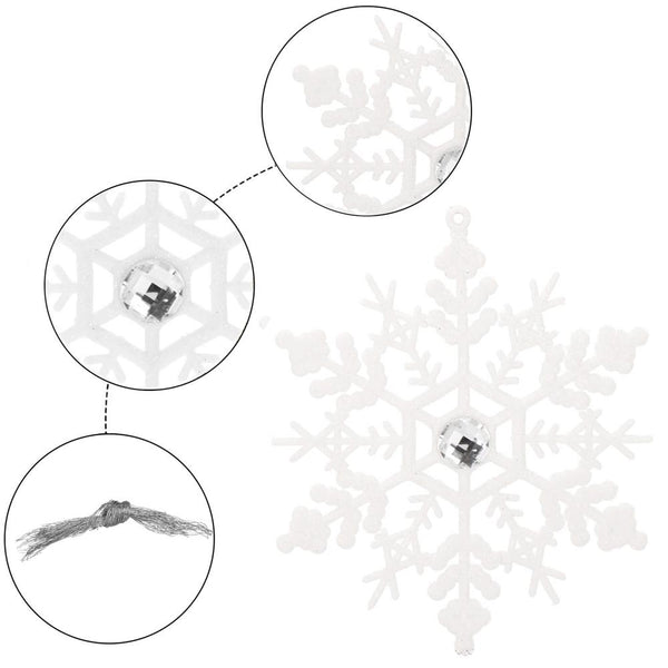 Decoratiune brad fulg de zapada cu cristal, set 2 bucati, 12cm, alb