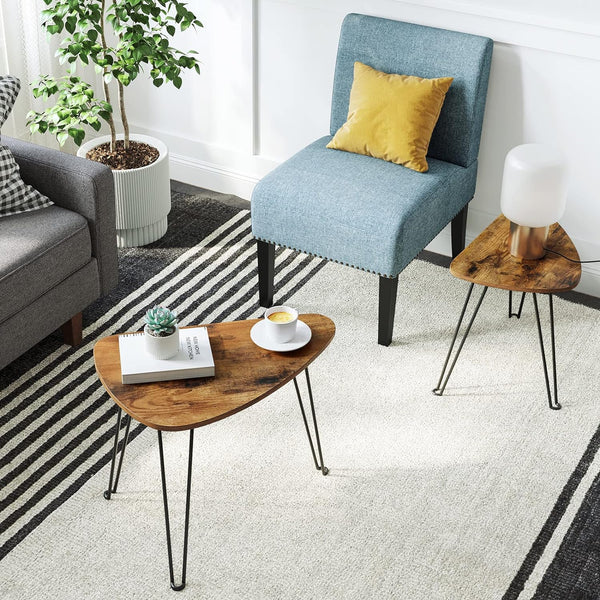 VASAGLE Set de 2 mese de cafea, stil industrial, 60x38x48cm si 52x32x43cm, maro rustic si negru