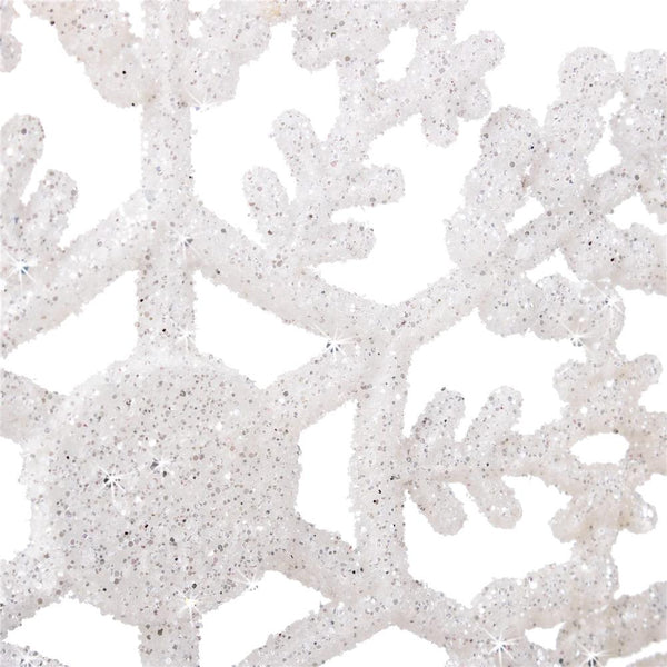 Decoratiune brad fulg de zapada, 13cm, alb cu sclipici