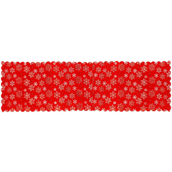 Fata de masa pentru decor, cu motive de Craciun, din stofa, 34x187cm, rosu