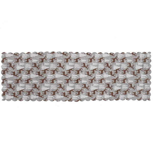 Fata de masa pentru decor, cu motive de Craciun, din stofa, 35x186cm, gri