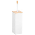 Perie WC cu rezervor detasabil si capac, din metal si bambus, 40 cm, alb
