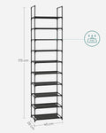 SONGMICS Raft de depozitare pantofi pe 10 niveluri, metal, instalare modulara, 28x45x173cm, negru