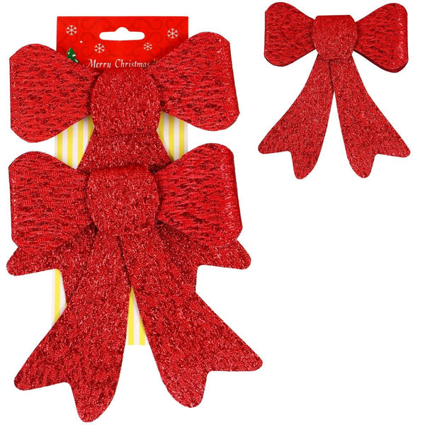 Set 2 ornamente pentru bradul de Craciun, fundita, 18cm, rosu