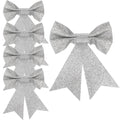 Set 4 ornamente pentru bradul de Craciun, fundita, 13cm, argintiu