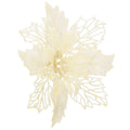 Set 10 ornamente pentru bradul de Craciun, stea Poinsettia, 16cm, crem
