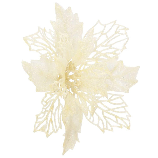 Set 10 ornamente pentru bradul de Craciun, stea Poinsettia, 16cm, crem