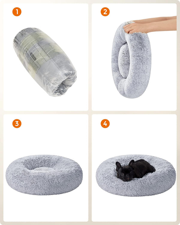 FEANDREA Pat pufos pentru caini si pisici, cu husa detasabila, lavabila, plus moale cu fir lung, 70 cm, gri