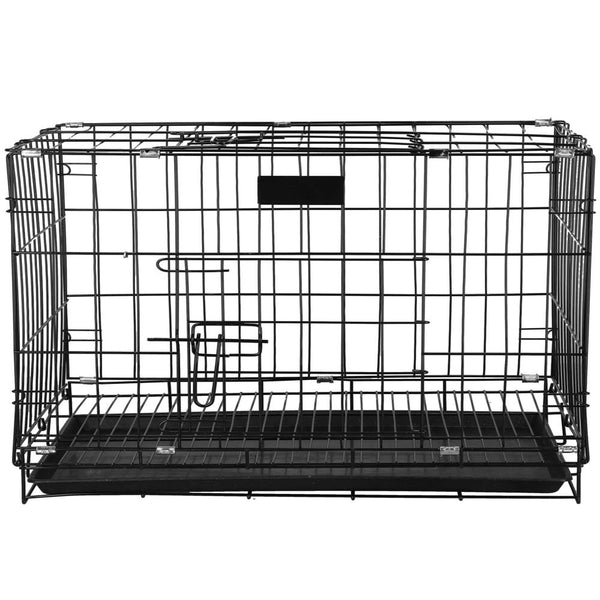 Cusca pentru animale, 2 usi, Pliabila din metal, XL, Negru, 93x67x56 cm