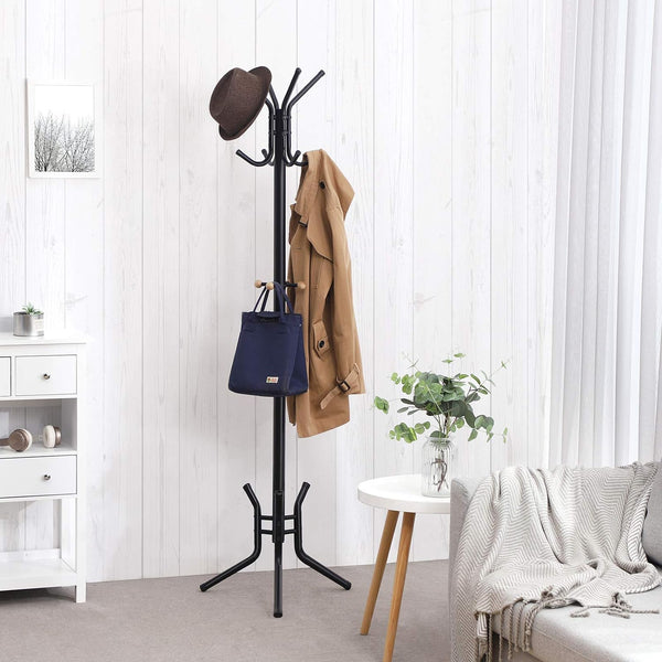 VASAGLE Cuier pentru haine, din otel, tip pom, cu 12 carlige, 176cm, negru