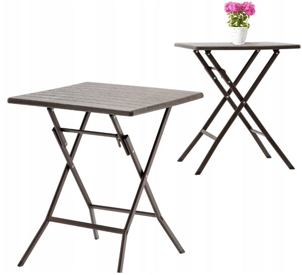 Masa de plastic pliabila, pentru gradina sau balcon, 62x62x73cm, maro imitatie lemn