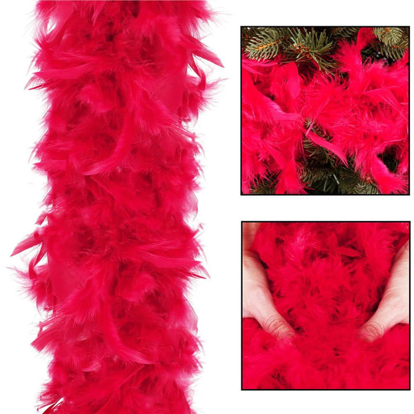 Ghirlanda pentru decor sau bradul de Craciun, model puf si pene, rosu intens, 180cm