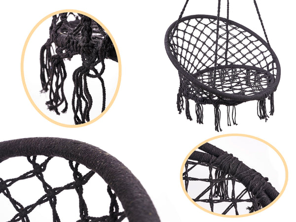 Scaun rotund tip leagan suspendat cu perna Confort Plus, casa sau gradina, negru