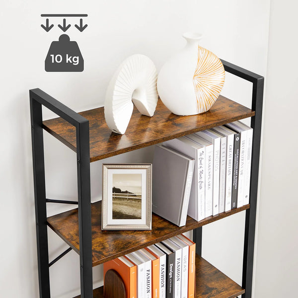 VASAGLE Biblioteca cu cadru otel si 6 polite, stil industrial, 66x30x186cm, maro rustic si negru