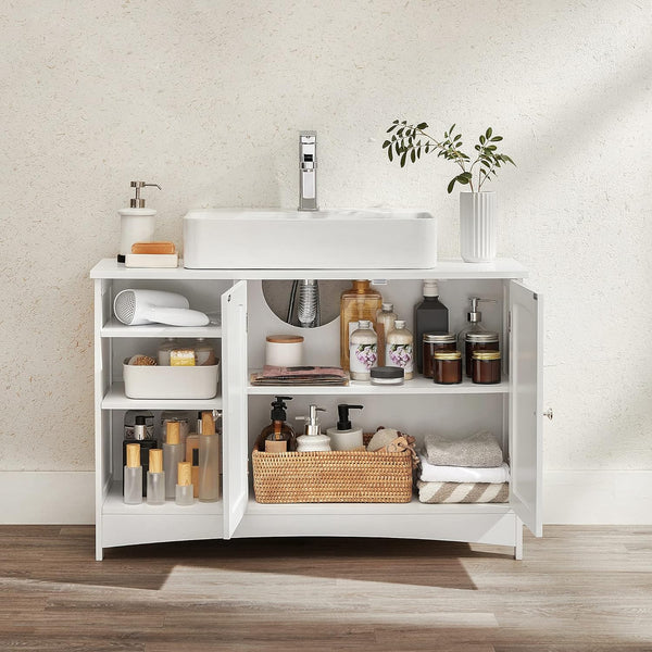 VASAGLE Dulap lavoar baie, cu 2 usi si un compartiment deschis cu rafturi reglabile, 90x30x60cm, alb