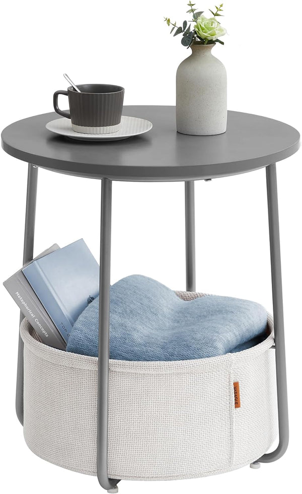 VASAGLE Masuta de cafea rotunda cu cos de stofa, stil modern, 45x50cm, gri