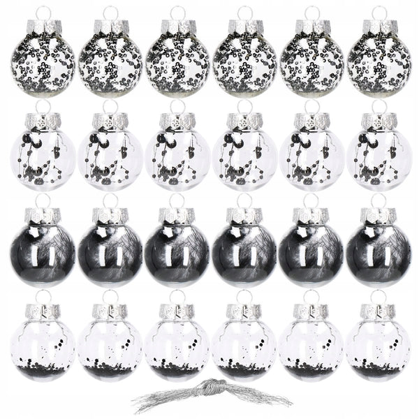 Set globuri de Craciun Inedit, 24 bucati, 5cm, transparente cu interior negru
