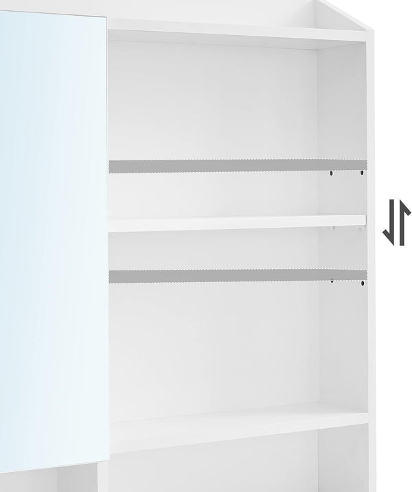 VASAGLE Masuta de toaleta cu oglinda, rafturi reglabile si sertar pentru cosmetice, 70x40x136cm, alb