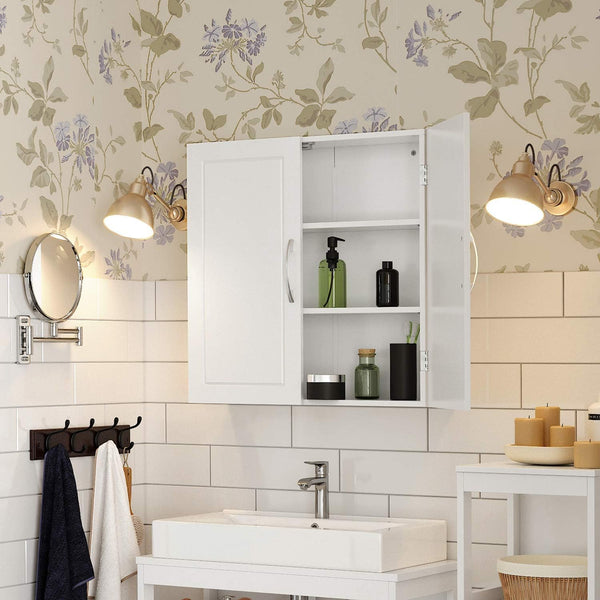 VASAGLE Dulap de baie de perete, cu 2 rafturi reglabile, stil scandinav, 60x18x60cm, alb mat