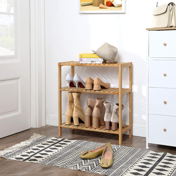 SONGMICS Raft de depozitare din bambus, cu 3 niveluri, 60x26x66 cm, maro
