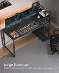 VASAGLE Birou cu raft lateral, montare stanga sau dreapta, industrial, 60x132x119 cm, negru