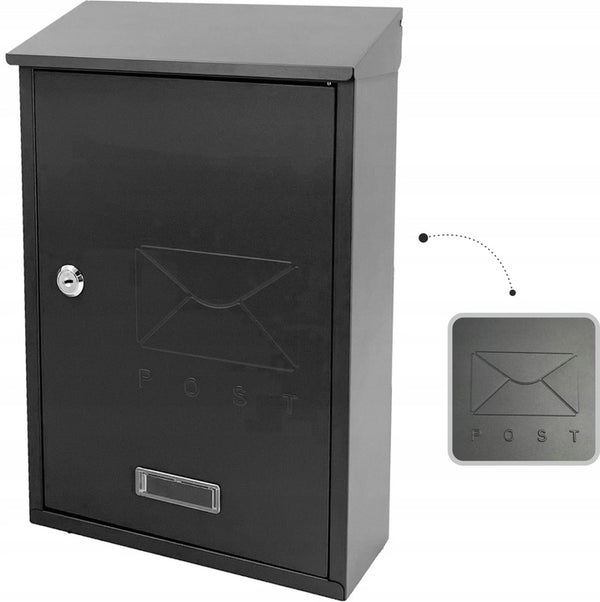 Cutie postala de exterior, pentru gard sau perete, din otel zincat, cu incuietoare, 38x10x25cm, gri inchis