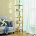 SONGMICS Raft de depozitare din bambus, 5 polite, pentru bucatarie sau baie, 146x33x33cm, maro natural