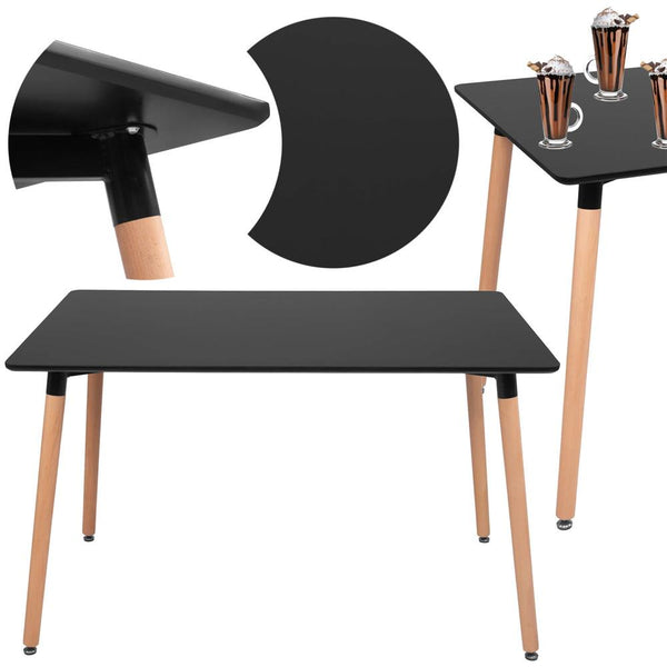 Masa dining bucatarie, dreptunghiulara, 120x80x74 cm, Blat MDF, Picioare lemn, Negru
