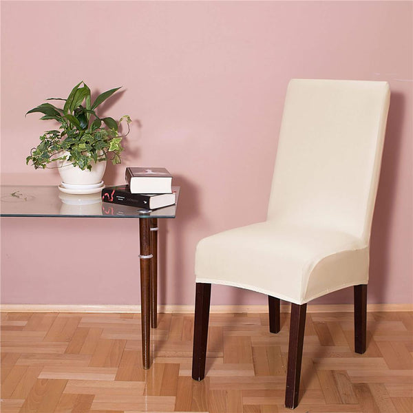 Set 4 huse universale pentru scaun, marime universala, poliester si spandex, 45 x 60 cm, bej