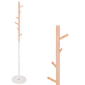 Cuier tip pom din metal, baza marmura, 6 agatatoare, 172cm, alb si maro