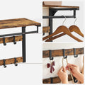 VASAGLE Raft de perete tip cuier, 10 carlige detasabile, sina pentru haine, 30x65x42cm, maro rustic si negru