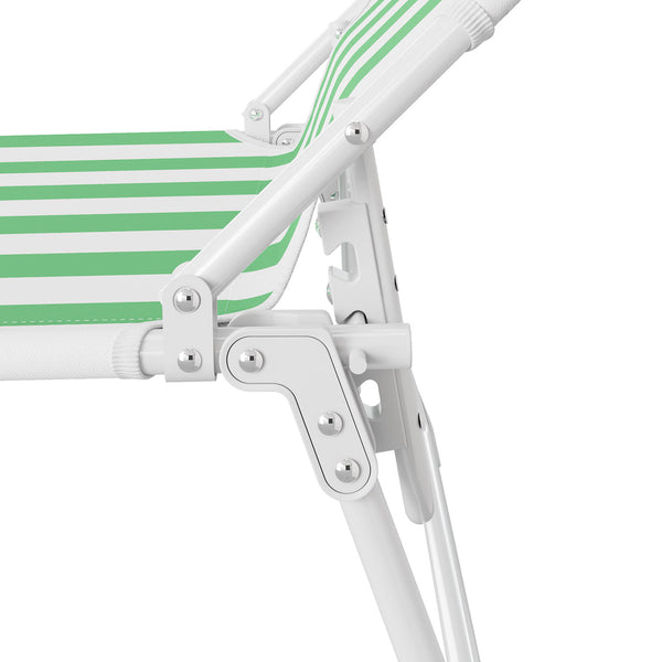 Sezlong pliant Sersimo, 186 x 56 cm, pentru plaja sau gradina, alb verde, capacitate 110kg