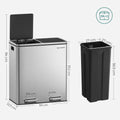 SONGMICS Cos de gunoi din inox cu 2 compartimente colectare selectiva, cu galeti interioare, 2x30litri, argintiu